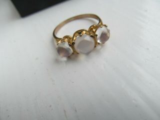 Vintage 9ct Gold 3 Stone Moonstone Ring In Ring Box