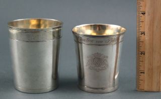 2 Antique 19thc German Hallmarked Personal Silver Cups,  Gold Wash