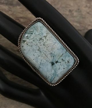 Vintage Native American Old Pawn Sterling Silver Turquoise Ring.  Size 13.  Re