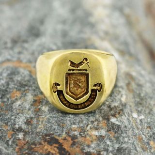 14k Yg Antique Et Marte Et Arte Wax Seal /family Crest Ring Size 4.  5