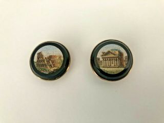 Museum Quality Antique Gold Micro Mosaic Scenic Button Studs Cufflinks