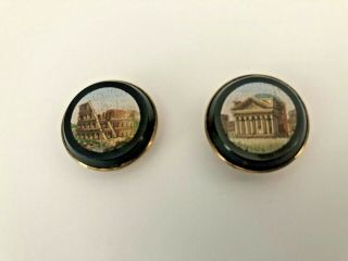 MUSEUM QUALITY ANTIQUE GOLD MICRO MOSAIC SCENIC BUTTON STUDS CUFFLINKS 2