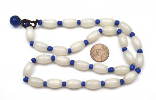 Vintage Chinese Peking Glass Cobalt And White Bead Necklace