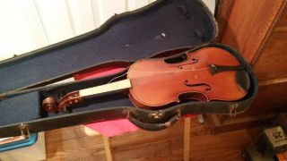 Antique Violin W/ Becker Chin Rest In Wooden Case