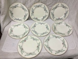 Set 8 Vintage Royal Worcester England Olivia Bone China Blueberries Vine Pattern