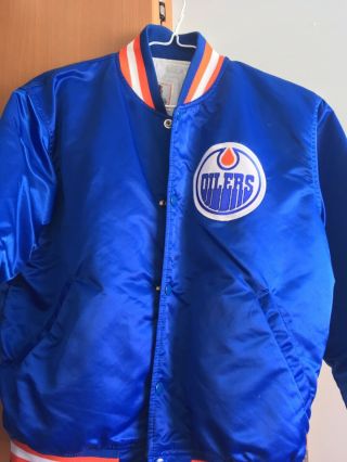Vtg Edmonton Oilers Satin Nhl Starter Bomber Jacket Men’s Size Large L Usa Made