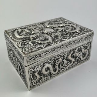 Antique Chinese Export Solid Silver Cigarette Box Circa 1890