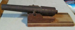 Vintage Hand Made Toy Cannon Cast Iron / Brass On Wood Carriage And Metal Rails