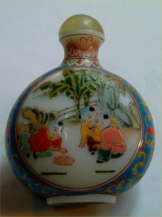 Old Oriental Snuff/ Scent Bottle Perfect Order,  Painted Decoration,  No Chips,  Top