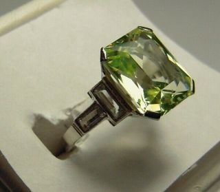 Vintage Art Deco Peridot Diamond 14k White Gold Ring Womens Ladies Size 5 1/2