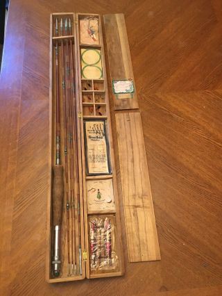 Vintage Japan Tokyo Bamboo Fishing Rod 5 Piece Fly/ Cast Combo In Wood Box 100