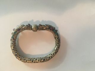 Antique Chinese Silver Double Dragon Screw In Ball Chain Bracelet 5