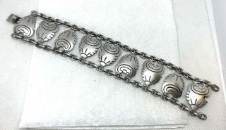 Vintage Signed Hector Aguilar Mexico Taxco Sterling Silver Link Bracelet,  7 "