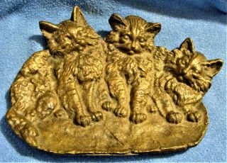 Early 1900s Unique 3 Kittens / Cats 5 " X 6 " Bronze Calling Card Tray