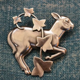 Rare Vintage Georg Jensen / Malinowski Sterling Silver Lamb & Ivy Brooch 311 2