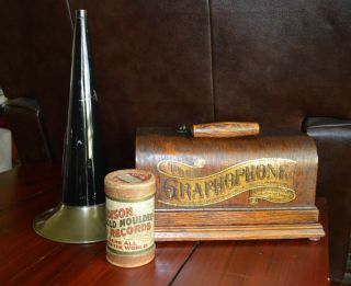 Antique Columbia Graphophone Type B 82461 With Horn & Edison Moulded Record