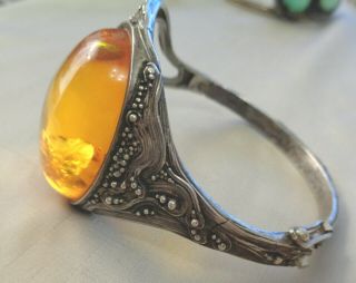 Sterling Vintage Art Nouveau Design Amber Bracelet