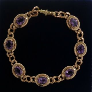 Vintage Amethyst Bracelet 9ct Rose Gold - Length 8 Inch (20.  5 Cm) - 17.  0 Grams