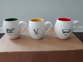 Rare Set Of 3 M Stamped Vintage Farmline Rae Dunn Colored Mugs Oink Moo Cluck