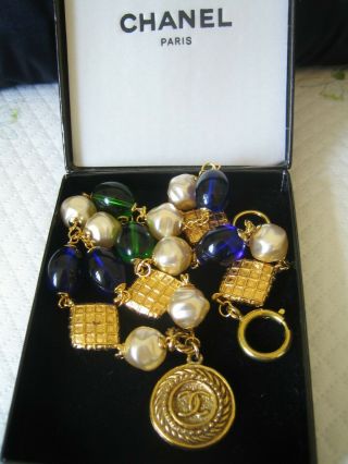 Vintage Chanel Gripoix Glass And Gold Plated Charm Necklace