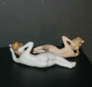 Two Antique German? Bathing Beauty (ies) Bisque Nude Dolls Figurine 3.  75 