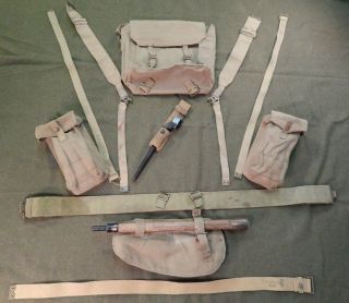 Wwii British Army Canvas Web Equipment Set,  Ammo Pouches,  Pack,  Entrenching Tool