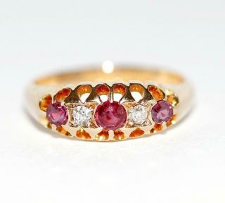 Antique Victorian Solid 18k Gold Ruby And Diamond Ring Circa 1911
