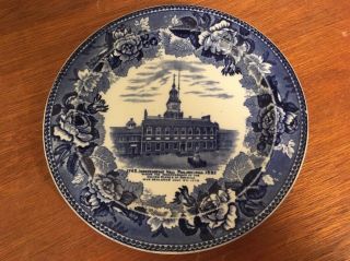 Antique/vtg Flow Blue Independence Hall Philadelphia Souvenir Plate England
