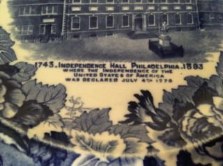 Antique/Vtg Flow Blue Independence Hall Philadelphia Souvenir Plate England 2