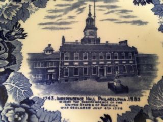 Antique/Vtg Flow Blue Independence Hall Philadelphia Souvenir Plate England 3
