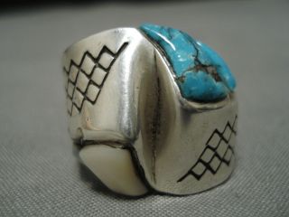 Important Blue Diamond Turquoise Vintage Navajo Sterling Silver Ring Old