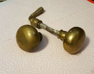 Antique Vintage Old Brass Bun Door Knobs Small Matching For Rim Lock Salvaged
