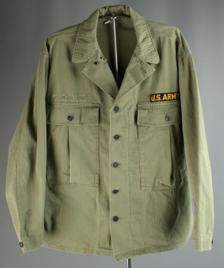 Vtg Wwii 1940s Us Army Hbt Cotton 13 Star Button Shirt 40 R 40s 6584 Jacket
