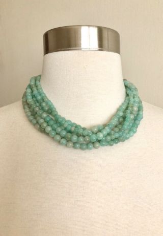 Rebecca Collins Blue - Green Bead Choker Necklace Signed Neiman Marcus