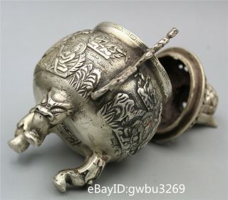 Chinese Tibet silver Hand carved Lucky and wealthy Buddha Incense Burner 7