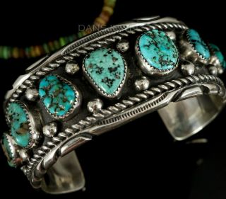 Heavy Mens Navajo Vintage Old Pawn Traditional Nugget Turquoise Row Bracelet