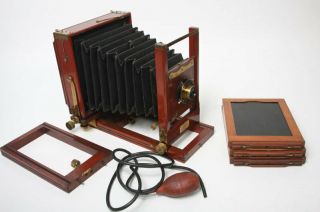 Rochester Optical Co.  5x7 View Camera Empire State Wooden Bellows Antique 3 Lens