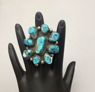 STATEMENT VINTAGE Turquoise Cluster Ring Sterling Silver Size 10 2