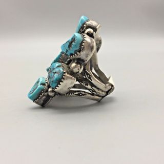 STATEMENT VINTAGE Turquoise Cluster Ring Sterling Silver Size 10 5