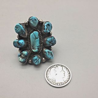 STATEMENT VINTAGE Turquoise Cluster Ring Sterling Silver Size 10 6