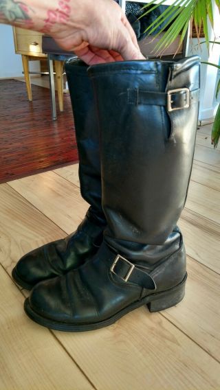 Vintage Sears Usa Made Black Leather Engineer Motorcycle Biker Boots Size 10 D