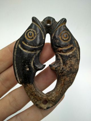 Exquisite Hand - Carved Old Jade Double Fish Pendant For Lucky &rich N450