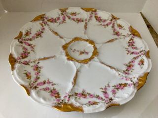 Vintage Germany Hand Painted Floral Wreath Oyster Plate Victorian Era