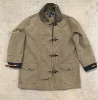 Vintage 90s Polo Ralph Lauren Toggle Canvas Leather Trim Jacket Coat Fireman