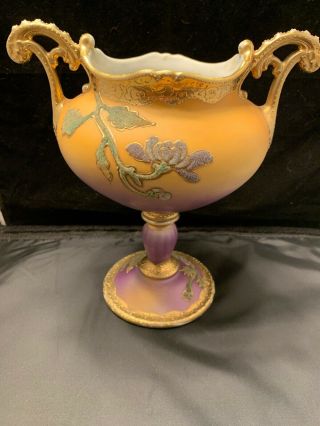 Antique Nippon Coralene Pedestal Vase Japan.  Ornate.  Gold.  Rich 2
