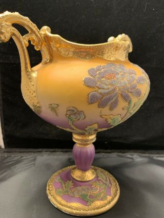 Antique Nippon Coralene Pedestal Vase Japan.  Ornate.  Gold.  Rich 6