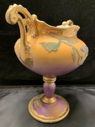 Antique Nippon Coralene Pedestal Vase Japan.  Ornate.  Gold.  Rich 8