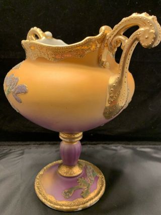 Antique Nippon Coralene Pedestal Vase Japan.  Ornate.  Gold.  Rich 9