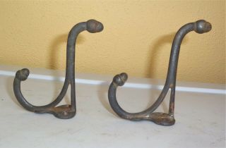 2 Small Antique Vintage Salvaged Cast Iron Wall Coat Hat Hooks