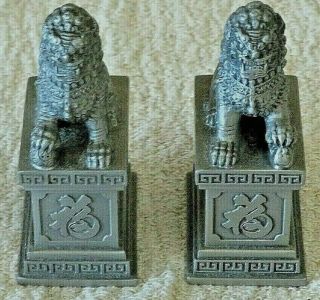 Pewter Chinese Dogs Of Foo 8h X 5 Cm W